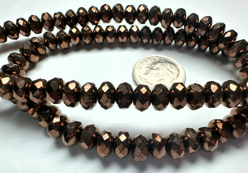 Bead, Opaque Bronze Czech Fire Polished Glass 7x5mm Rondelle Beads 1 Strand(90)  *