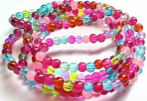 Bead, Mixed Bright Fruit Punch Colored 4mm Round Glass Beads 36" Strand (250) *