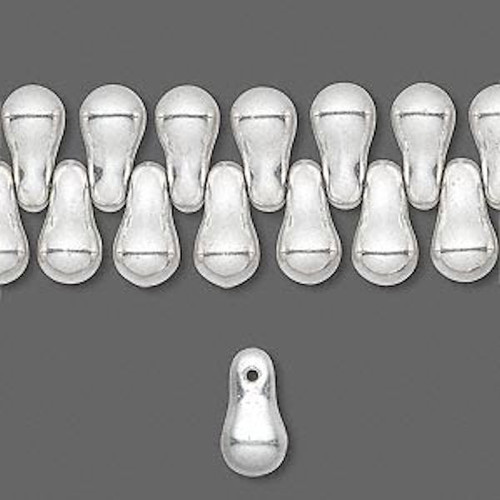 12 Metallic Silver Czech Pressed Glass Teardrop Beads ~ 11x6mm *