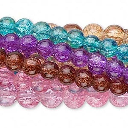 Ten 30 Inch Strands Crackle Glass 6-8mm Round Color Bead MIX `