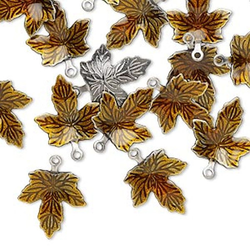 100 Antiqued Silver Plated Brass & Brown Enamel 13x12mm Maple Leaf Charms