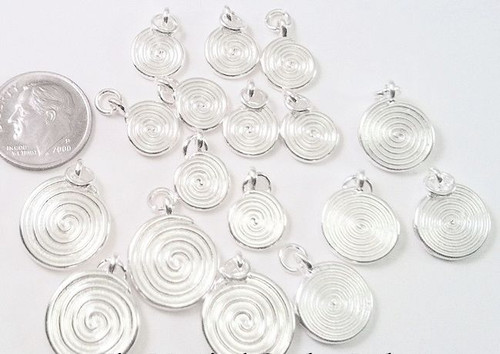 16 Silver Finished Pewter Double Sided Swirl Charm Mix  ~ 10,13 & 15mm  *