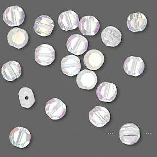 Bead, 20 Transparent AB Clear Glass Faceted Flat Round Coin Beads ~ 5x3mm-6x4mm *
