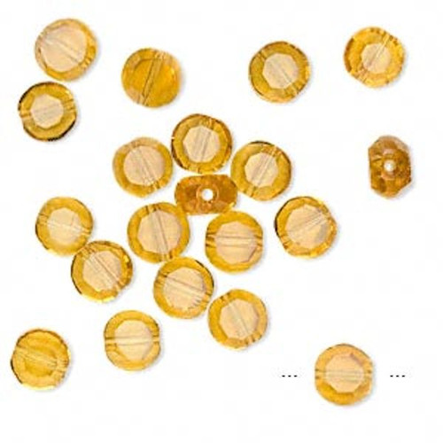 Bead, 20 Transparent Honey Glass 5x3mm-6x4mm Faceted Flat Round Coin Beads *
