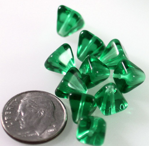 Bead, 24 Transparent Green Czech Pressed Glass 8x8mm Pyramid Beads ~Angel Body