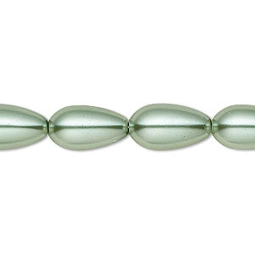 1 Strand(20) Teal Sage Glass Pearl 15x7mm-18x8mm Teardrop Beads with 1.3mm Hole