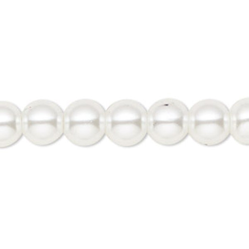 2 Strands(100) Snow Ball White 8mm Round Glass Pearl Beads with 1.1-1.4mm Hole