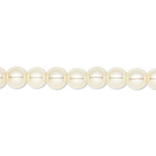 2 Strands(134) Beautiful Ivory 6mm Round Glass Pearl Beads with 1.1-1.2mm Hole