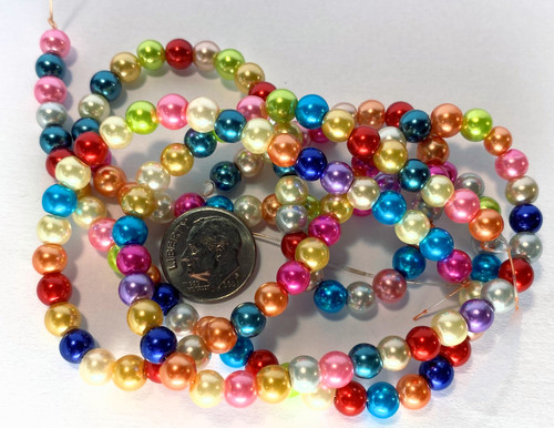 2 Strands(134) Multicolor 6mm Round Glass Pearl Beads MIX with 1.1-1.2mm Hole