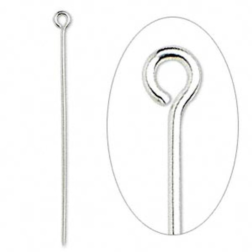 Eye Pin, 100 Silver Plated Brass  4" Long  21 Gauge Standard Eye Pins