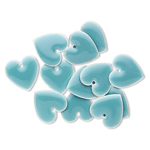 12 Silver Plated Brass & Epoxy Sky Blue 16mm Double Sided Heart Charms *