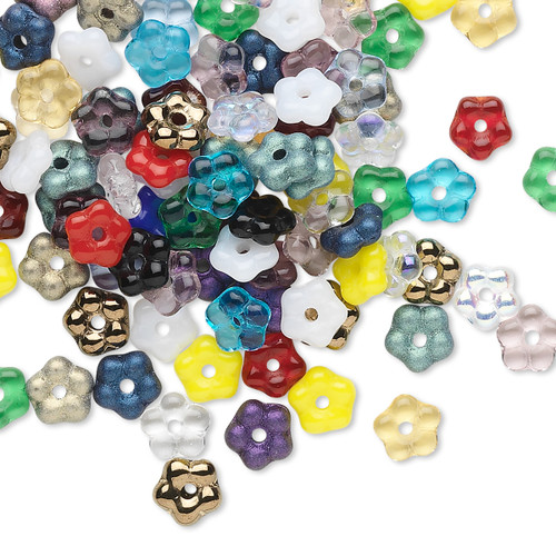 Bead Mix, 100 Czech Pressed Glass 5x2mm Flower Spacer Bead with 0.8mm Hole