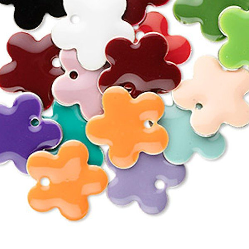 40 Silver Plated Brass & Epoxy 15x15mm Double Sided Flower Charm Mix*