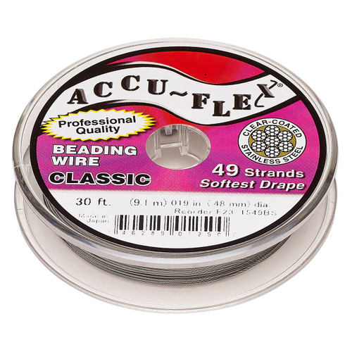 Beading Wire, 30 Foot Spool 49 Strand Accu-Flex Clear 0.019" Diameter Wire