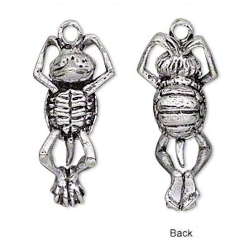 Charm, Frog, 1 Antiqued Silver Plated Brass 3 Dimensional 33x14mm Frog Charm *
