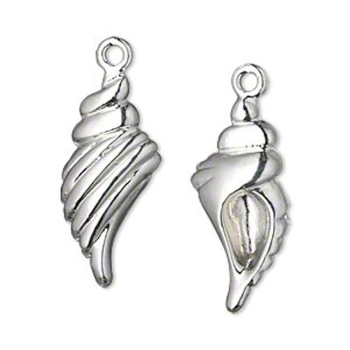 4 Silver Plated Pewter Single Sided Puffed Sea Shell Charms ~ 26x13mm