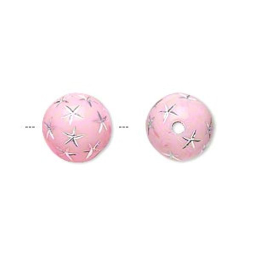 50 Grams Acrylic Pink with Silver Stars 12mm Round Beads *