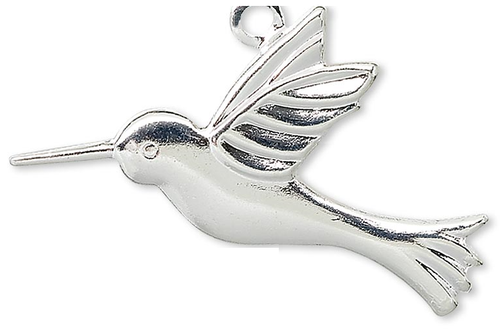 100 Silver Plated Brass 25x19mm HummingBird Drop Charms