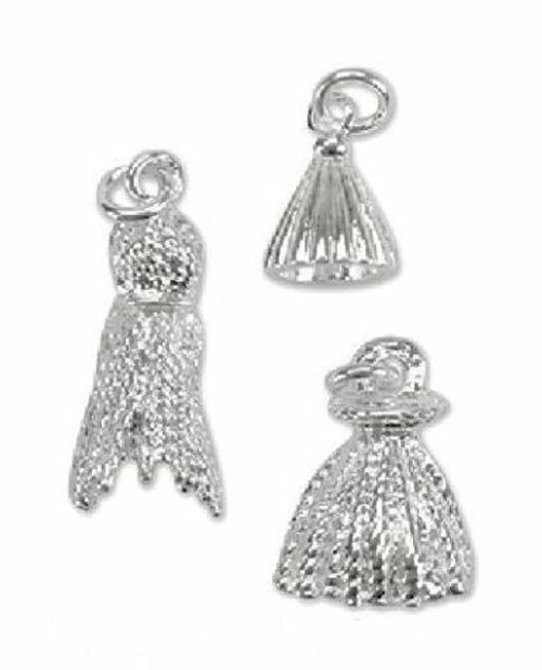 Charm Mix,10 Silver Plated Pewter 3 Dimensional Tassel of 3 Sizes w/ Jump Rings*