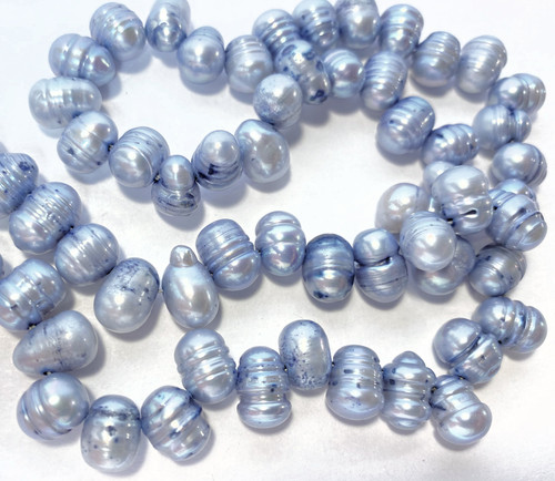 1 Strand Cultured Fresh Water Misty Blue Rice Top Drilled Pearls *