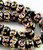 10 Lampwork Glass Black White Pink & Yellow 9x14mm Rondelle Beads  *