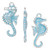 4 Antiqued Silver Pewter & Patina Blue 28.5x14mm SEAHORSE Charms `