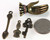 4 Antiqued Brass Plated Pewter Bottle,Key, Spoon & Hand Charm Mix *