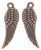 Charm, 50 Antiqued Copper Plated Pewter 15x5mm Double Sided Feather Wing Charms