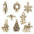 Charm, 8 Antiqued Gold Plated Pewter Christmas Charms Snowflake Reindeer Tree Wreath `