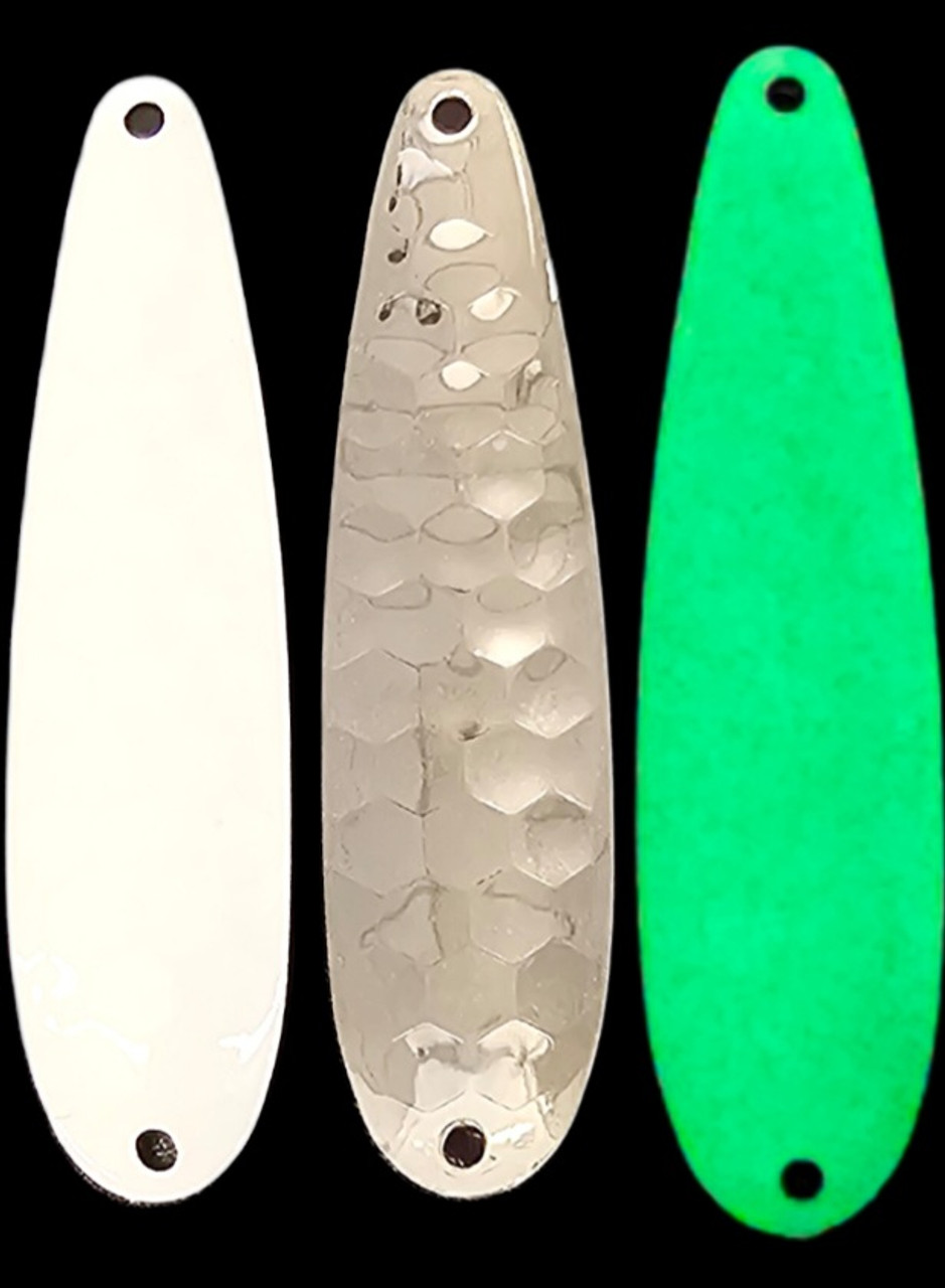 (5 qty) Glow Front/Silver Back Trolling Spoon Blanks (select size)