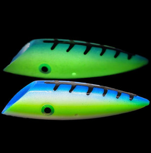 Scarpace Glow/Blue/Green Black Ladder Cut Bait Plug (works with or without meat strip) Scarpace Glow/Blue/Green Black Ladder Cut Bait Plug (works with or without meat strip)