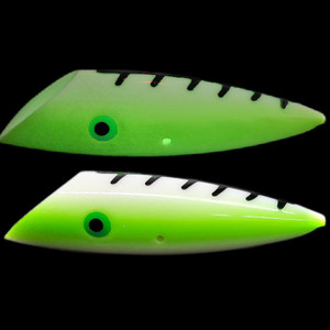 Scarpace Glow/Green Black Ladder Cut Bait Plug (works with or without meat strip) Scarpace Glow/Green Black Ladder Cut Bait Plug (works with or without meat strip)