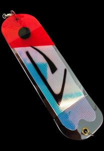 8" Chrome UV Lead Red Flounder Pounder Flasher w/ 2 Fins