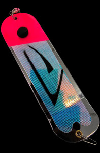 8" Chrome UV Lead Pink Flounder Pounder Flasher w/ 2 Fins