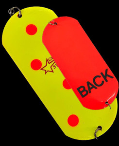 Gold Star Stubby Dodger 50/50 UV Chartreuse w/ Fire Dots/Flame Back 4950 025 636 Gold Star Stubby Dodger 50/50 UV Chartreuse w/ Fire Dots/Flame Back 4950 025 636