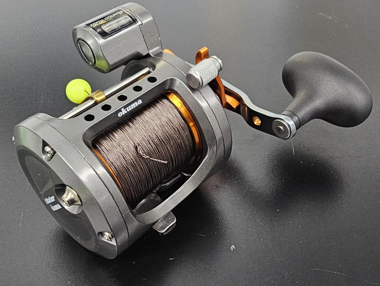 FREE SHIPPING Okuma Coldwater 303D Line Counter Reel Pre-spooled W/ 1000 FT 30 LB Torpedo Wire, 25yds of 25# Ande Mono Backing