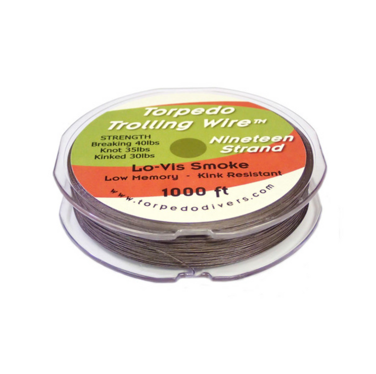 1000' Torpedo 19-Strand Trolling Wire Line Lo-Vis Smoke