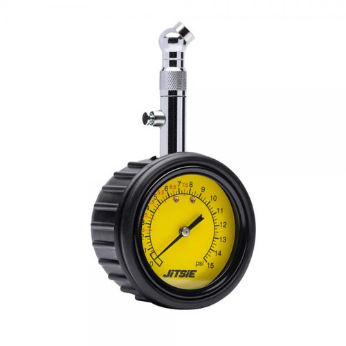 Analog tire pressure meter with valve, 0- 15PSI