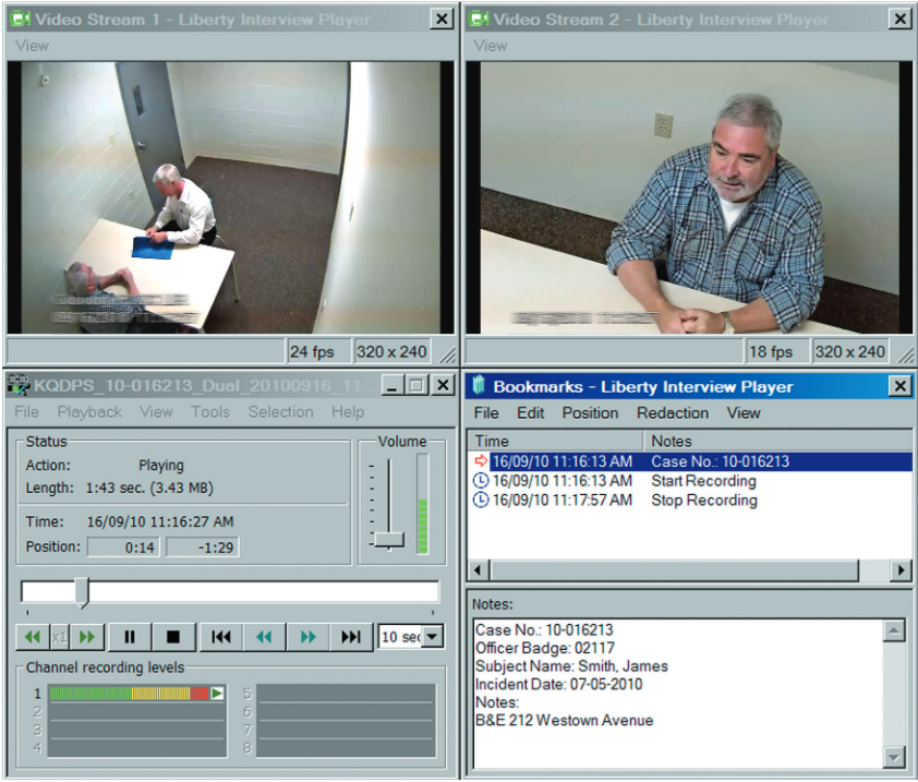 Liberty Interview Recorder Video, Playback, and Bookmarks Screenshots