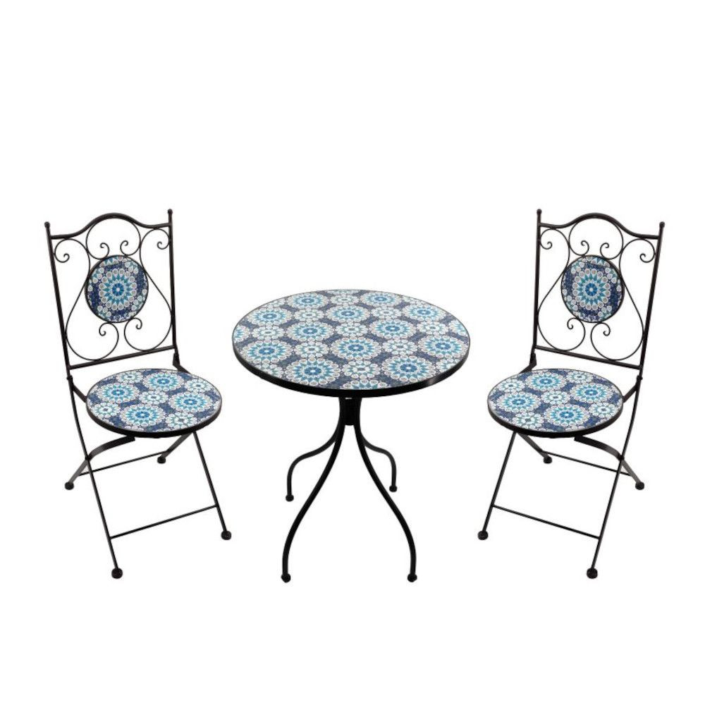Santorini Mosaic Indoor Bistro Table Chairs Set 70cm