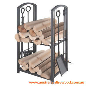 2 Tier Wood Rack With Fire Tools Black 2 Tier Wood Rack With Fire Tools Black