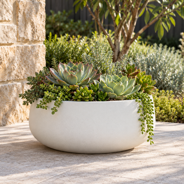 Asher Bowl with succulents planted out
