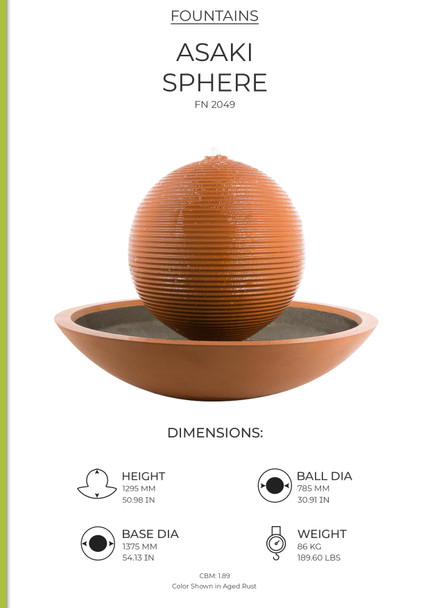 Asaki Sphere Fountain Spec Sheet