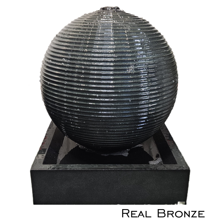 Ribbed Sphere Fountain Real Bronze