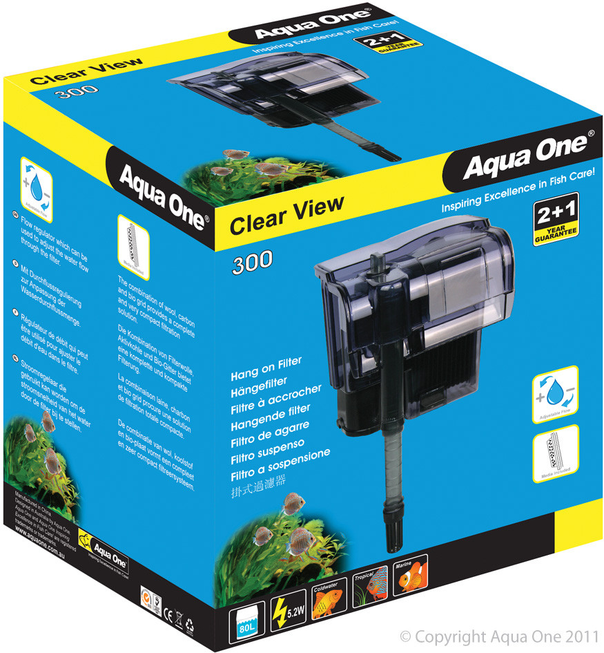 Aqua One H300 Clearview Hang On Filter 300l/Hr Wonderworld Aquarium
