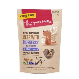 Front of Yours Droolly Kiwi Grown Dog Treats - Beef & Blueberry Pouch
