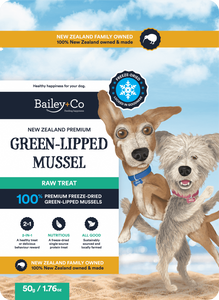 Bailey+Co Freeze Dried NZ Premium Green Lipped Mussel Raw Treat 50g, Our green-lipped mussels are fishy and super crunchy thanks to our delicate freeze-dried process.