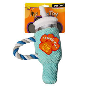 Pet One Dog Toy Plush Blue Bottle, Interactive toys can offer a fun distraction and help ease boredom or restlessness