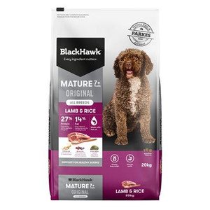 Black Hawk Mature Dog Lamb and Rice, It includes ingredients to support healthy ageing.
