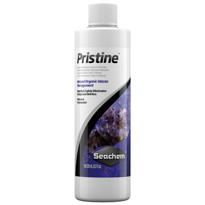 Seachem Pristine, Pristine uses bio-augmentation, a non-chemical and natural method, to improve water quality. Seachem Pristine, Pristine uses bio-augmentation, a non-chemical and natural method, to improve water quality.